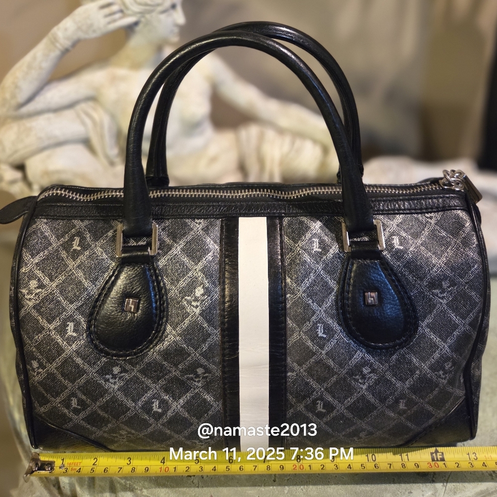 L.A.M.B. Gwen Stefani Small Satchel Silver Black Grey Designer Leather #104 - Picture 6 of 13